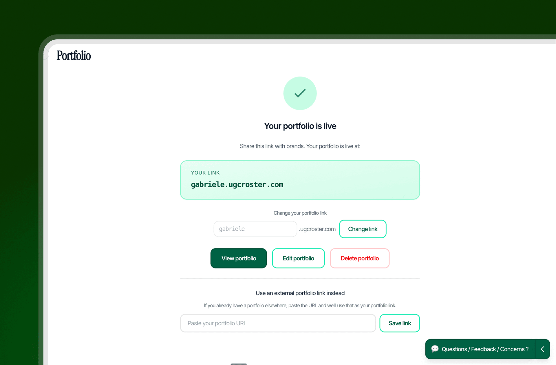 UGC Portfolio Builder Preview