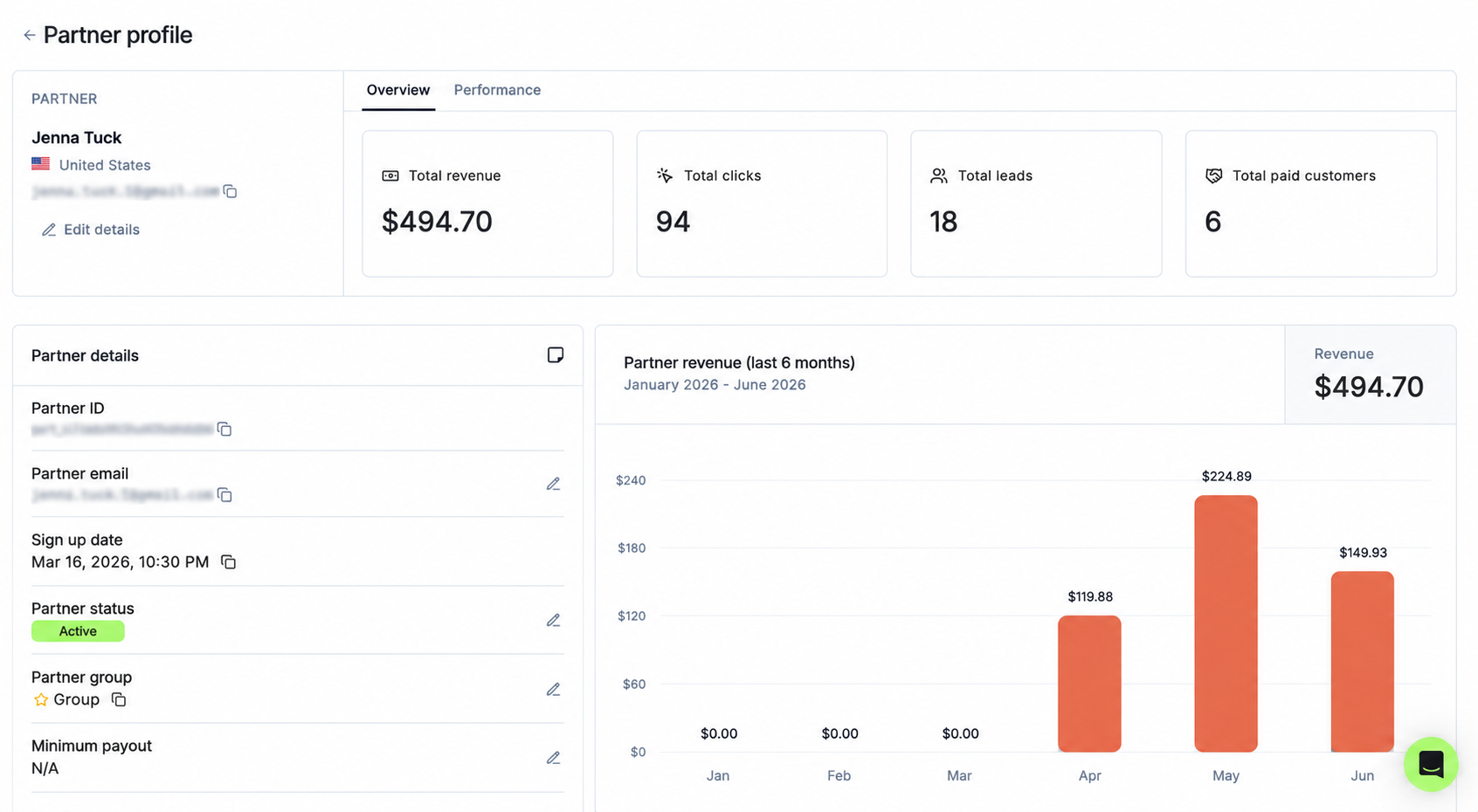 Jenna's Tolt affiliate dashboard earnings